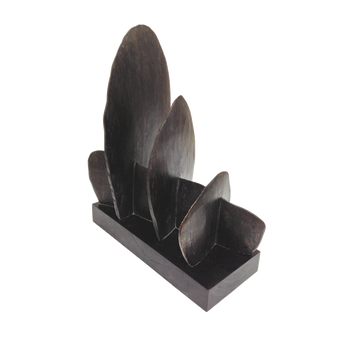 tabletop sculpture in bronzed finish shaped like the sydney opera house