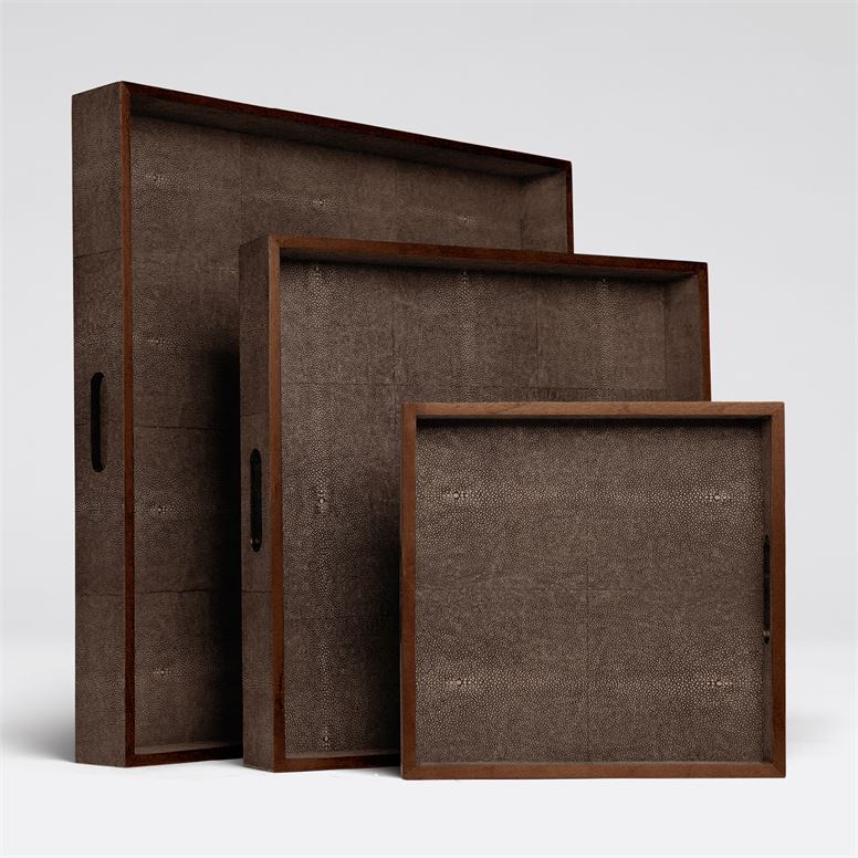 set of three dark brown trays